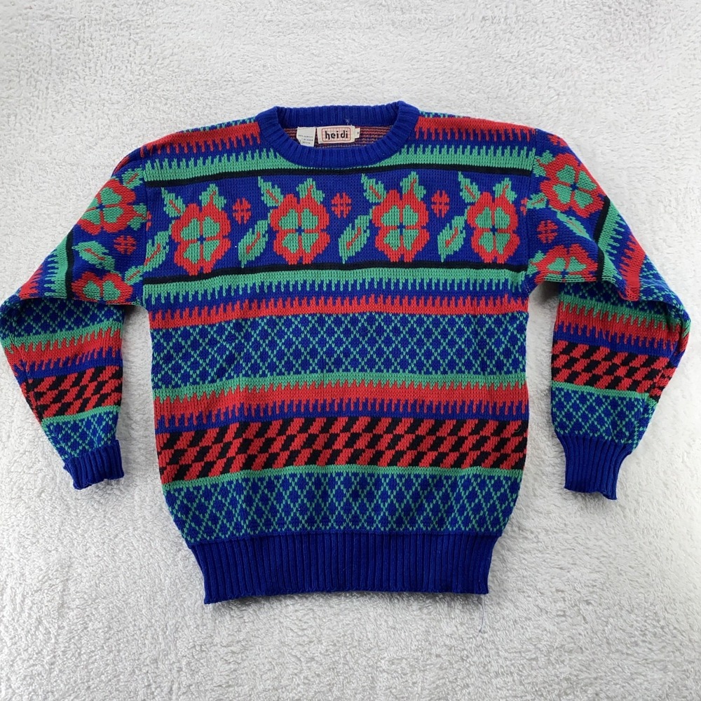 Vintage Heidi Sweater XS Knit Pullover‎ Floral Acrylic 80s Flower - Picture 2 of 8